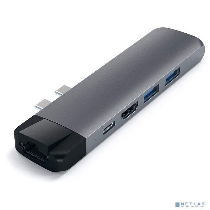 USB-хаб Satechi Aluminum Pro Hub with Ethernet & 4K HDMI для MacBook Air (2018-2020), MacBook Pro (2018/2020). Цвет серый космос. [ST-TCPHEM]