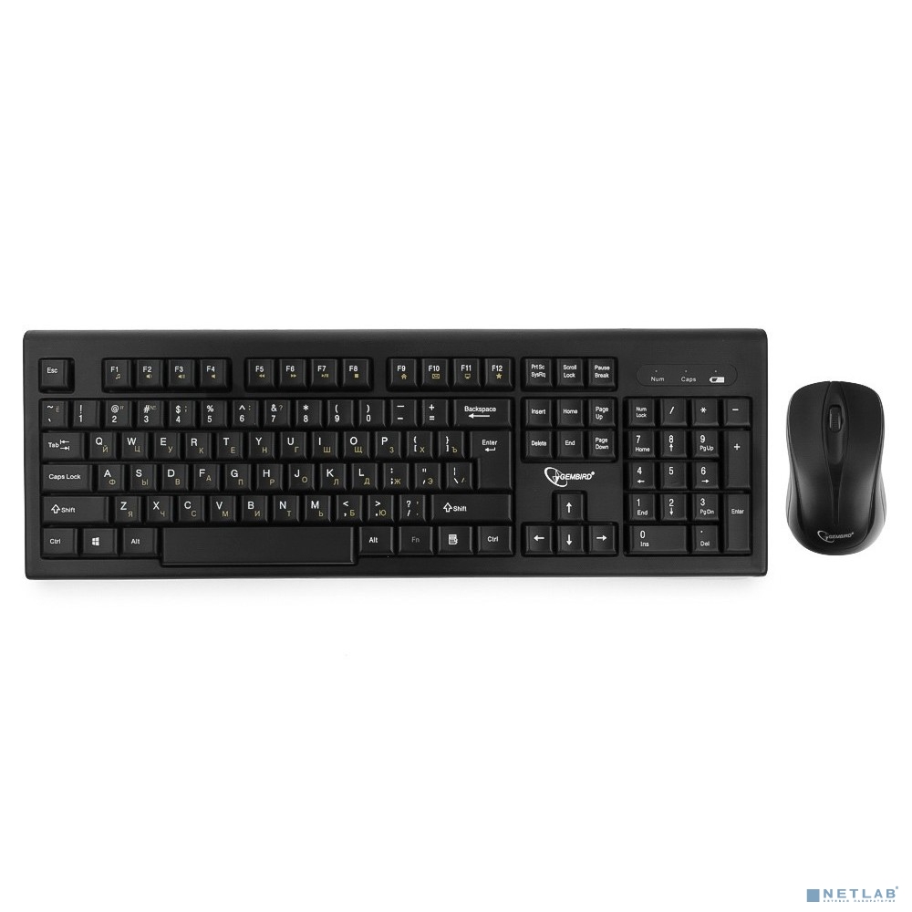 Клавиатура + мышь Gembird KBS-8002 {беспроводной комплект, 2.4ГГц, черный, 104 клавиши+2 кнопки+колесо кнопка, 1000DPI, батарейки в комплекте}