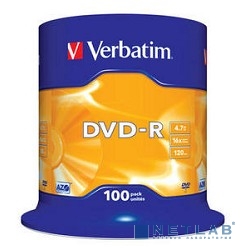 Verbatim  Диски DVD-R  4.7Gb 16-х, 100 шт, Cake Box (43549)