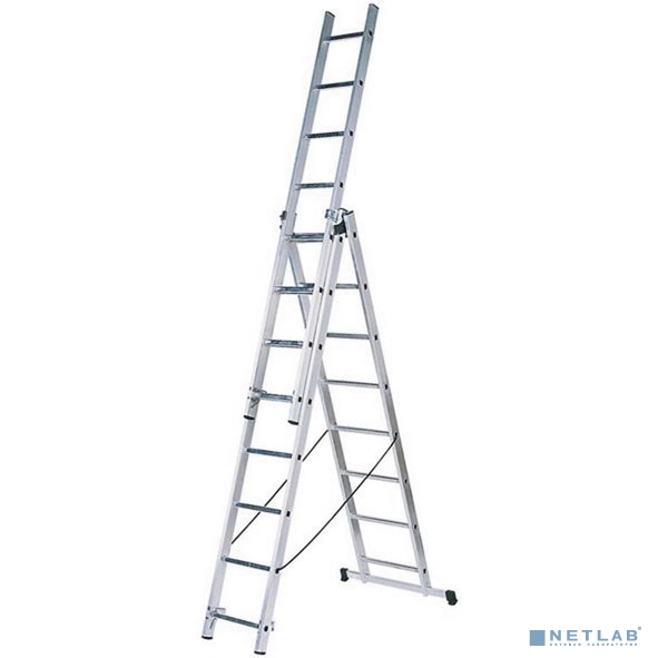 FIT РОС Лестница трехсекционная алюминиевая, 3 х 9 ступеней, H=257/426/591 см, вес 11,18 кг          [65434]