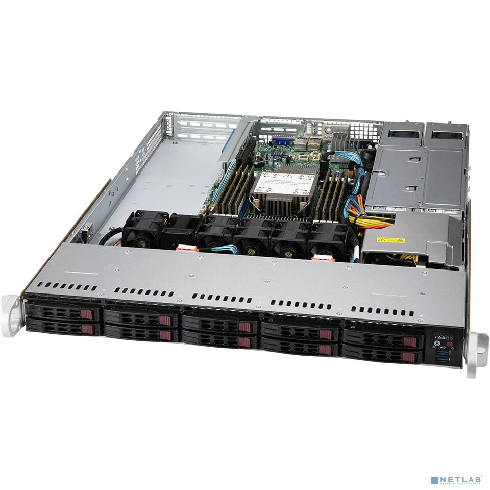 Supermicro SYS-110P-WTR 1U, LGA-4189, TDP 270W, Intel C621A, 8xDDR4, 10x2.5" Hot-swap (4x 2.5" NVMe hybrid), SATA3 (6Gbps), 2xPCI-E 4.0 x16 FHFL, 1 PCI-E 4.0 x16 LP, 2xRJ45 10GBase-T, 1xRJ45 IPMI,