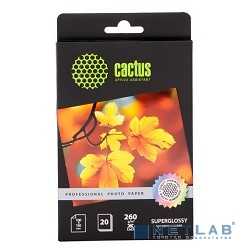 CACTUS CS-HGA626020 Фотобумага Cactus CS-HGA626020 Professional, суперглянцевая, 10x15, 260 г/м2, 20 листов