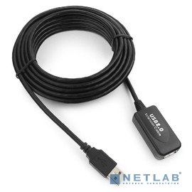 Cablexpert UAE016-BLACK Кабель удлинит. USB 2.0 активный AM/AF, 4.8м, черный, пакет