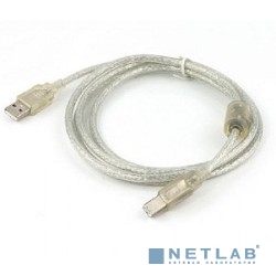 Cablexpert Кабель USB 2.0 Pro, AM/BM, 1,8м, экран, феррит.кольцо, прозрачный (CCF-USB2-AMBM-TR-6)
