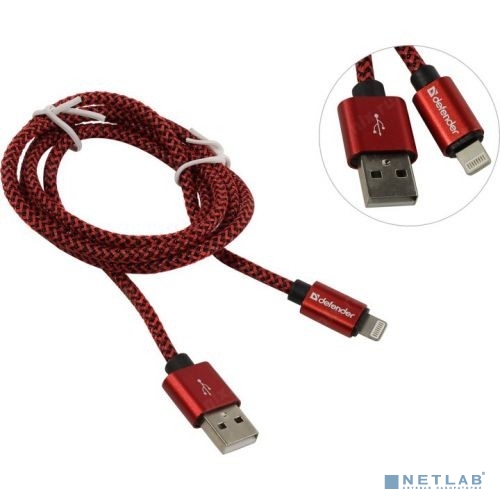 Defender USB кабель ACH01-03T PRO USB2.0 Красный, AM-LightningM,1m,2.1А (87807)