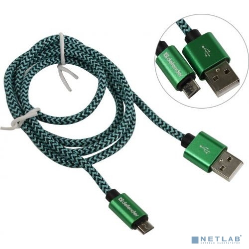 Defender USB кабель USB08-03T PRO USB2.0 Зеленый, AM-MicroBM, 1m, 2.1A (87804)
