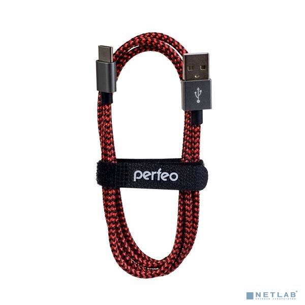 PERFEO Кабель USB2.0 A вилка - USB Type-C вилка, черно-красный, длина 1 м. (U4901)