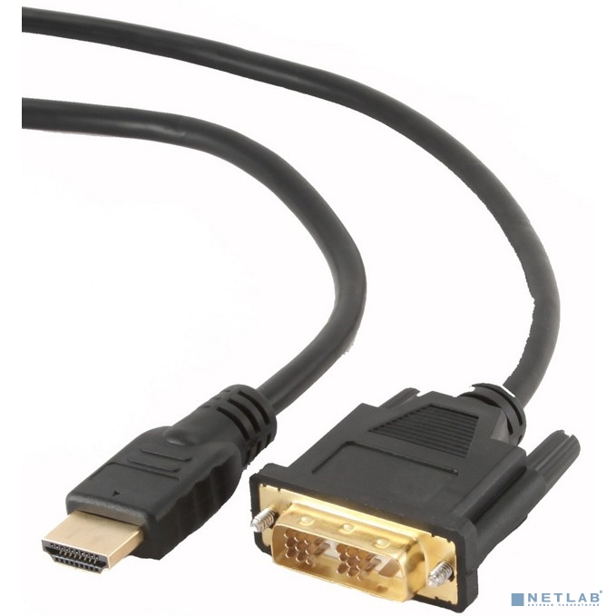 Кабель HDMI-DVI Cablexpert, 0.5м, 19M/19M, single link, черный, позол.разъемы, экран, пакет (CC-HDMI-DVI-0.5M)