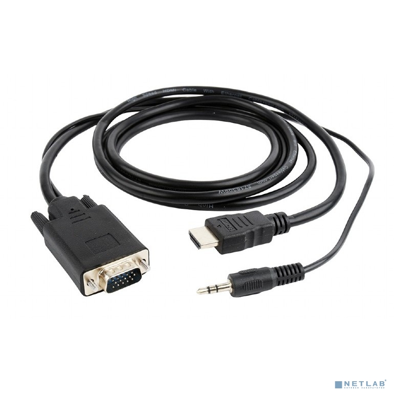 Cablexpert Кабель HDMI-VGA 19M/15M + 3.5Jack, 10м, черный, позол.разъемы, пакет (A-HDMI-VGA-03-10M)