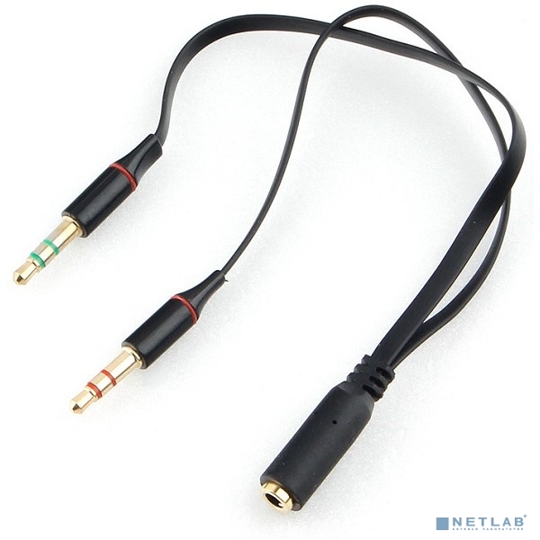 Кабель аудио Cablexpert CCAB-02-35F2M-0.2MB. 3.5 джек 4pin(F)/2х 3.5 джек(M) наушники и микрофон, черный, 0.2м, блистер