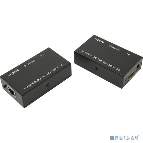 ORIENT VE045, HDMI extender (Tx+Rx), активный удлинитель до 60 м по одной витой паре, HDMI 1.4а, 1080p@60Hz/3D, HDCP, подключается кабель UTP Cat5e/6, питание от внешних БП 5В/1А, метал.корпуса(30905)