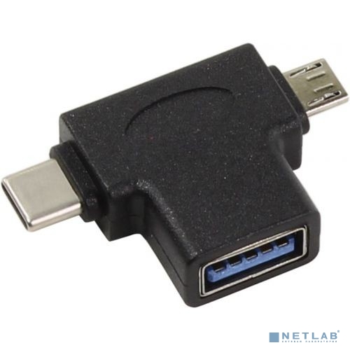 ORIENT Переходник USB 3.0 OTG, Af UC-302 -> Type-Cm (24pin) + micro-Bm (5pin), черный