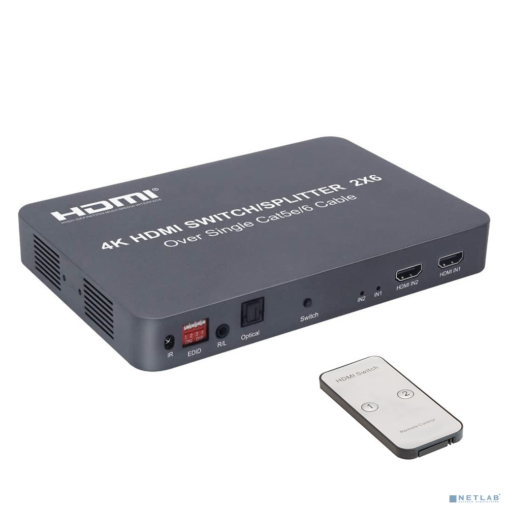 ORIENT HSP0206VE, HDMI 4K Switch/Splitter/Extender 2->6, HDMI 1.4b, 4K@30Hz/ 1080p@60Hz/3D, HDCP, 2 входа HDMI/2 выхода HDMI + 4 выхода RJ45 для приемников VE048-RX до 100м по витой паре (31087) 