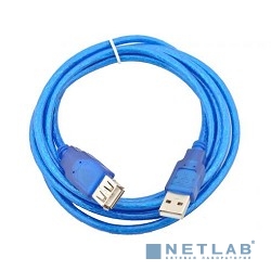 TELECOM Кабель удлинительный (VUS6956T-5MTBO) USB2.0 AM/AF прозрачная, голубая изоляция 5.0m [6937510850754]