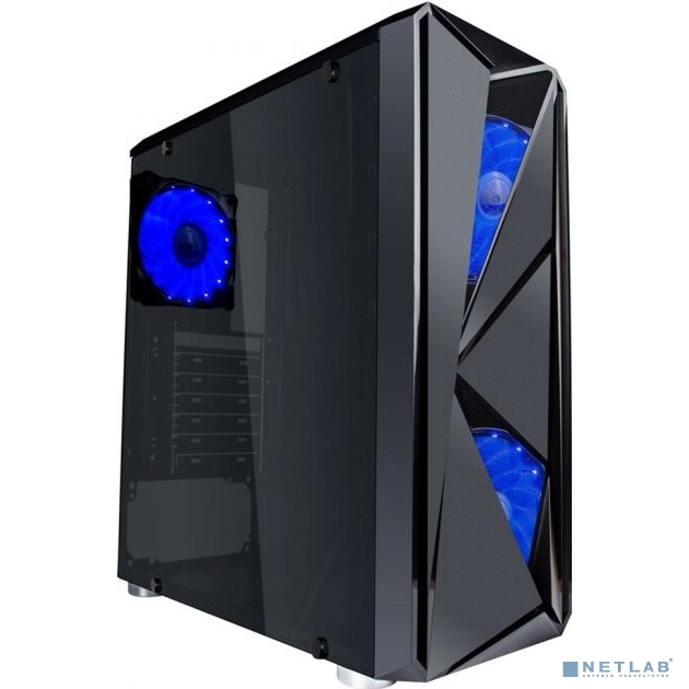 1STPLAYER Корпус FIREROSE F4 Blue / ATX, tempered glass / 3x 120mm LED fans inc. / F4-3A1-15LED BLUE