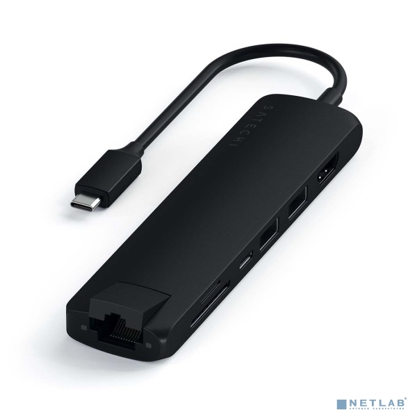 USB-C адаптер Satechi Type-C Slim Multiport with Ethernet Adapter. Цвет черный. ST-UCSMA3K