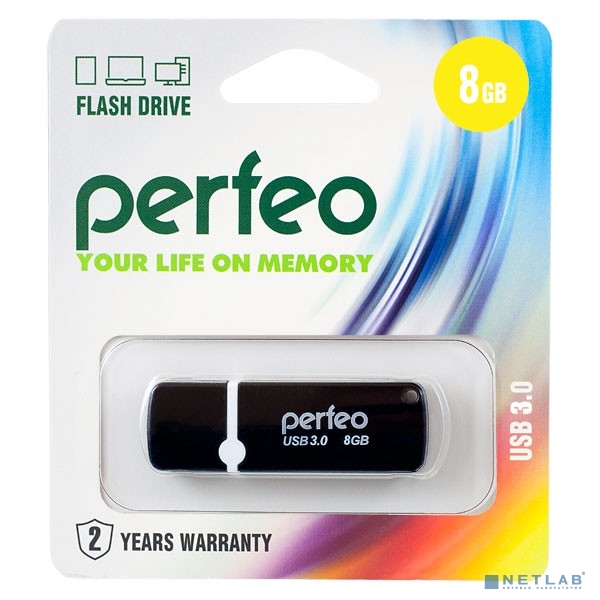 Perfeo USB Drive 8GB C08 Black PF-C08B008 USB3.0