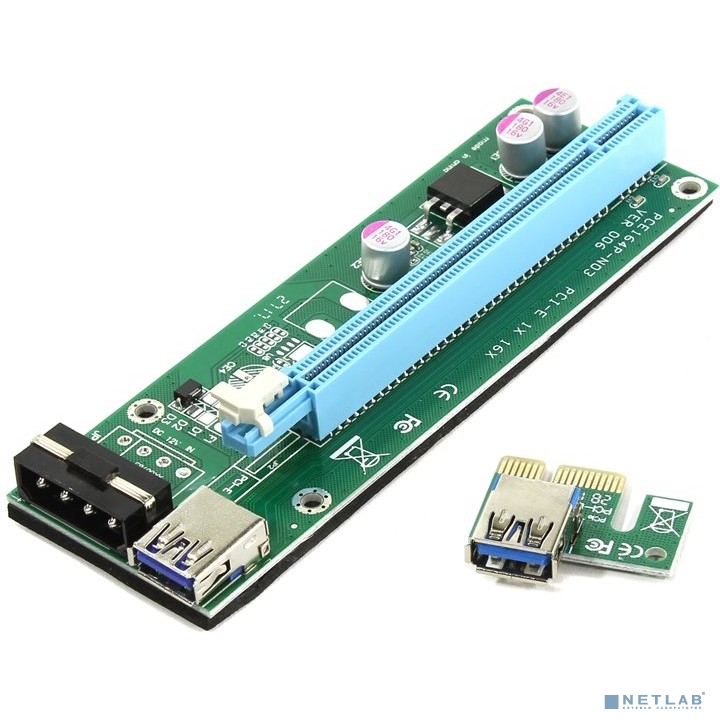 Кабель удлинитель PCI-E x1 Male to PCI-E x16 Female с питанием 4 Pin, Espada, в комплекте кабель usb3.0 (EPCIeKit02 / 43343)