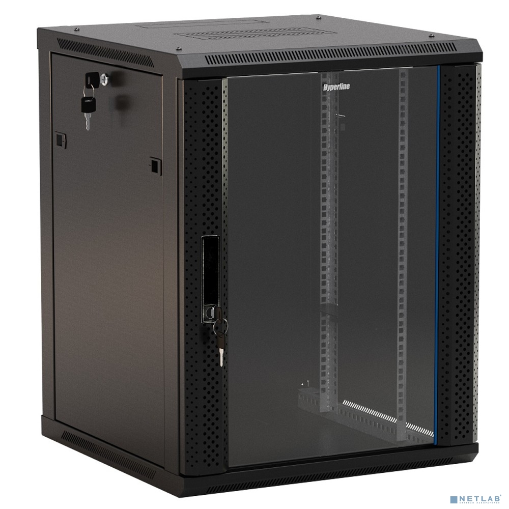 Hyperline TWB-0945-SR-RAL9004 шкаф настенный 19-дюймовый (19"), 9U, 500x600x450 мм, металлическая передняя дверь с замком, две боковые панели, цвет черный (RAL 9004) (разобранный)