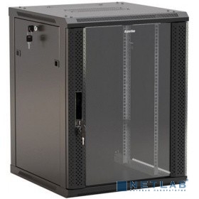Hyperline TWB-1266-GP-RAL9004 Шкаф настенный 19-дюймовый (19"), 12U, 650x 600х 600мм, стеклянная дверь с перфорацией по бокам, ручка с замком, цвет черный (RAL 9004) (разобранный)