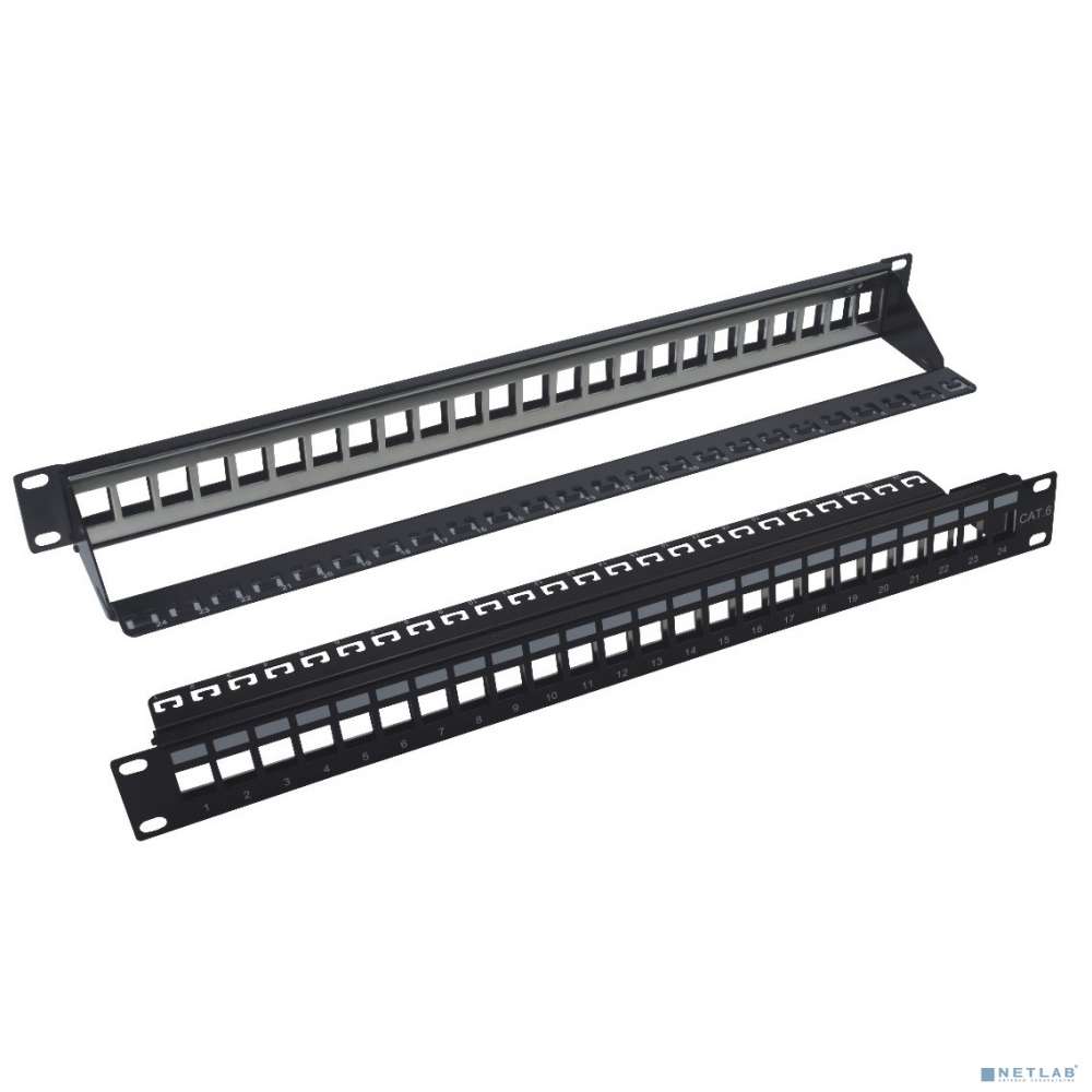 Патч-панель наборная 19" NEOMAX [NM-BPP-1U24P-UB-101-BK] 1U, 24 порта, UTP, с кабельным организатором, цвет черный