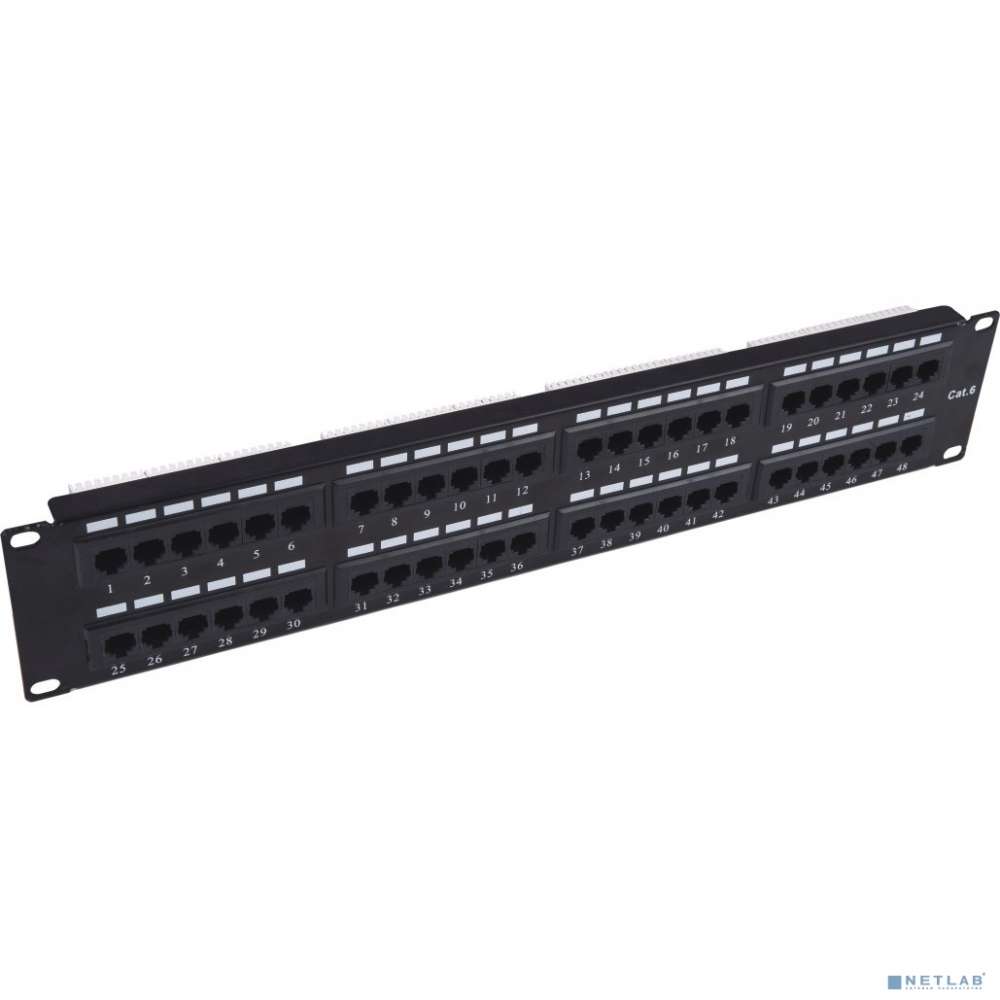 Патч-панель 19" NEOMAX [NM-PP-2U48P-UC5E-D-108-BK] 2U, 48 портов, кат.5E, UTP, Dual IDC, цвет черный