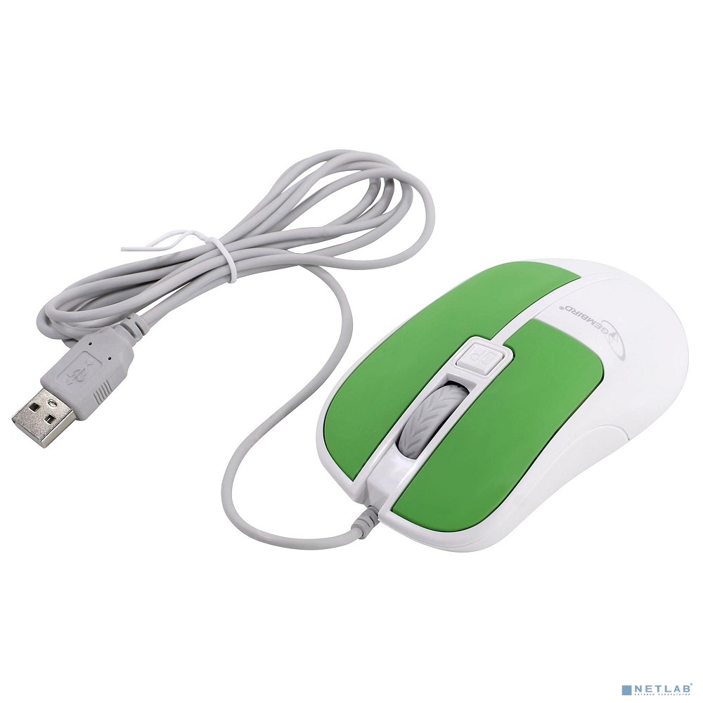 Gembird MOP-410-GRN {Мышь, USB, зелёный, 3 кнопки+колесо кнопка, soft touch, 1600 DPI кабель 1.5м}
