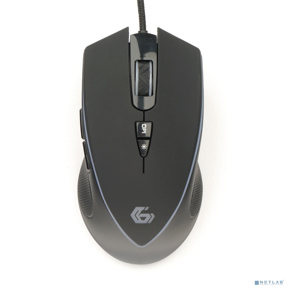 Мышь игровая Gembird MG-800, USB, чёрн., 3200DPI, 7 кн., рег. подсв., каб. тканевый 1.8 м