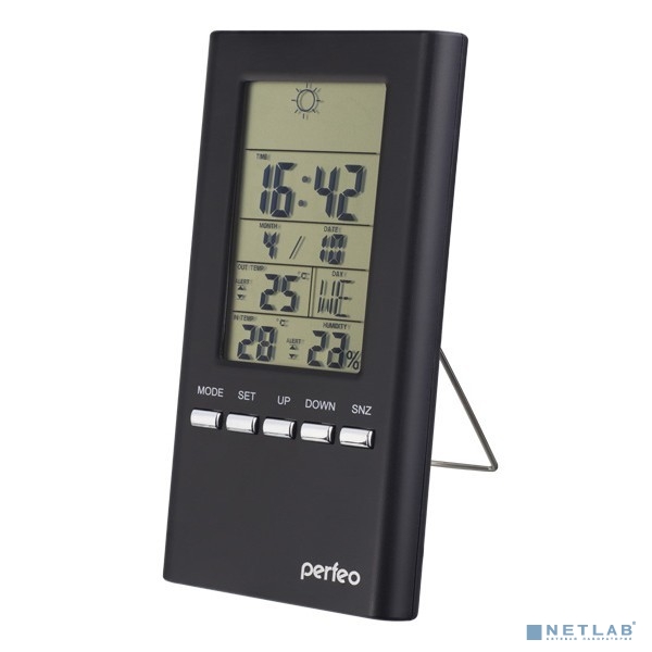 Perfeo Часы-метеостанция "Meteo", чёрный,(PF-S3331F) время, темп., датчик ул. темп., влажность
