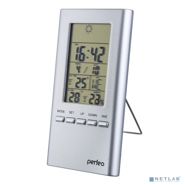 Perfeo Часы-метеостанция "Meteo", серебряный,(PF-S3331F) время, темп., датчик ул. темп., влажность 