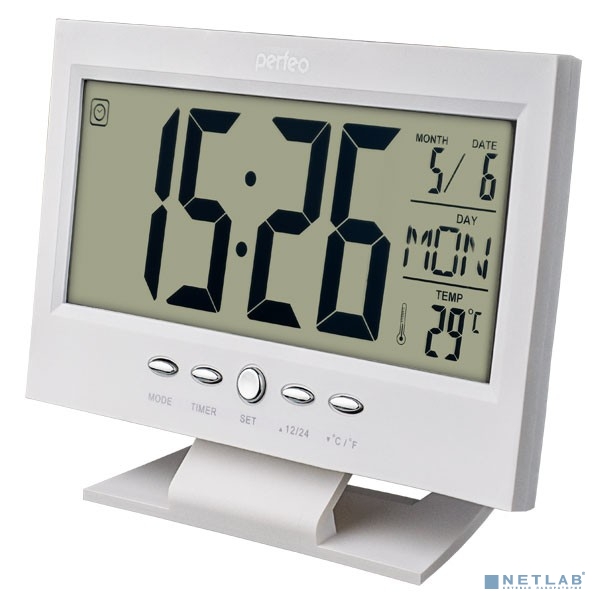 Perfeo Часы-будильник "Set", белый, (PF-S2618) время, температура, дата