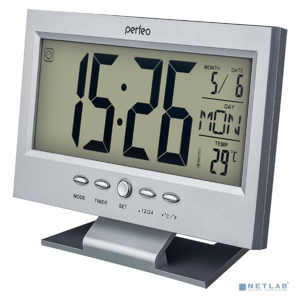 Perfeo Часы-будильник "Set", серебряный, (PF-S2618) время, температура, дата