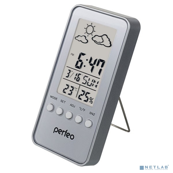 Perfeo Часы-метеостанция "Window", серебряный, (PF-S002A) время, температура, влажность, дата