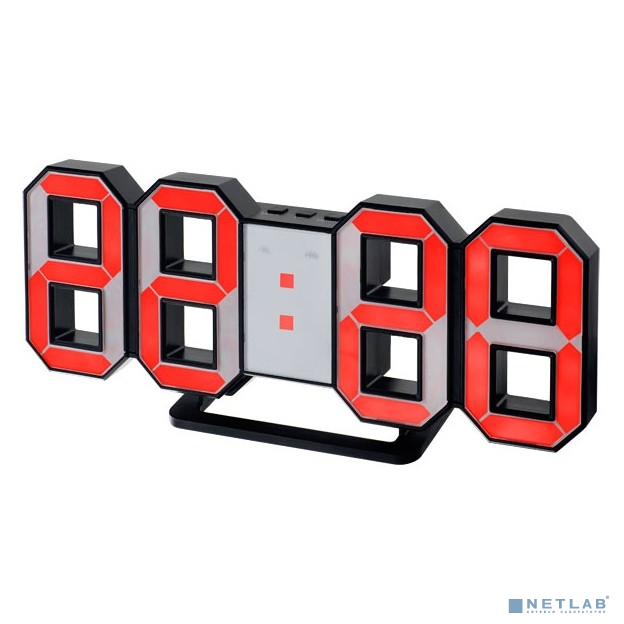 Perfeo LED часы-будильник "LUMINOUS", черный корпус / красная подсветка (PF-663)