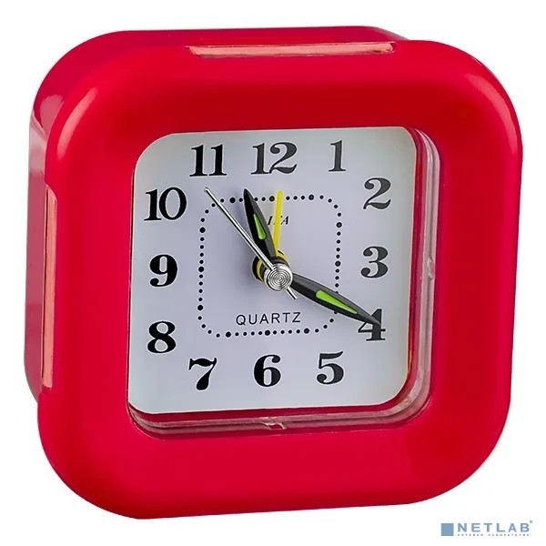Perfeo Quartz часы-будильник "PF-TC-003", квадратные 9,5*9,5 см, подсветка, красные