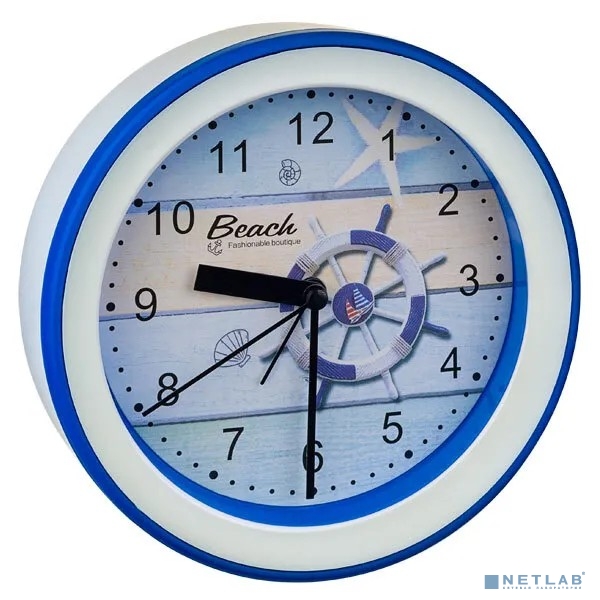 Perfeo Quartz часы-будильник "PF-TC-009", круглые диам. 15,3 см, подвес на стену, штурвал
