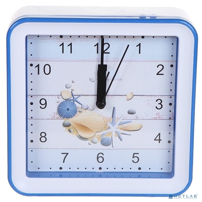 Perfeo Quartz часы-будильник "PF-TC-010", квадратные 14,8*14,8 см, подвес на стену, ракушка