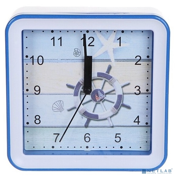 Perfeo Quartz часы-будильник "PF-TC-010", квадратные 14,8*14,8 см, подвес на стену, штурвал