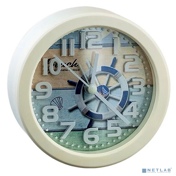 Perfeo Quartz часы-будильник "PF-TC-013", круглые диам. 10,5 см, штурвал