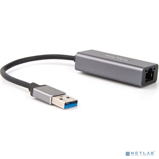 Bion Переходник с кабелем USB A - RJ45, 1000мб/с, алюминиевый корпус, длинна кабеля 15 см, черный [BXP-A-USBA-LAN-1000]