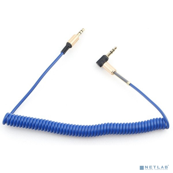 Кабель аудио (угловой) спиральный Cablexpert CCAB-02-35MMLC-1.8MU. 3.5 джек (M)/3.5 джек (M), синий, 1.8м, блистер