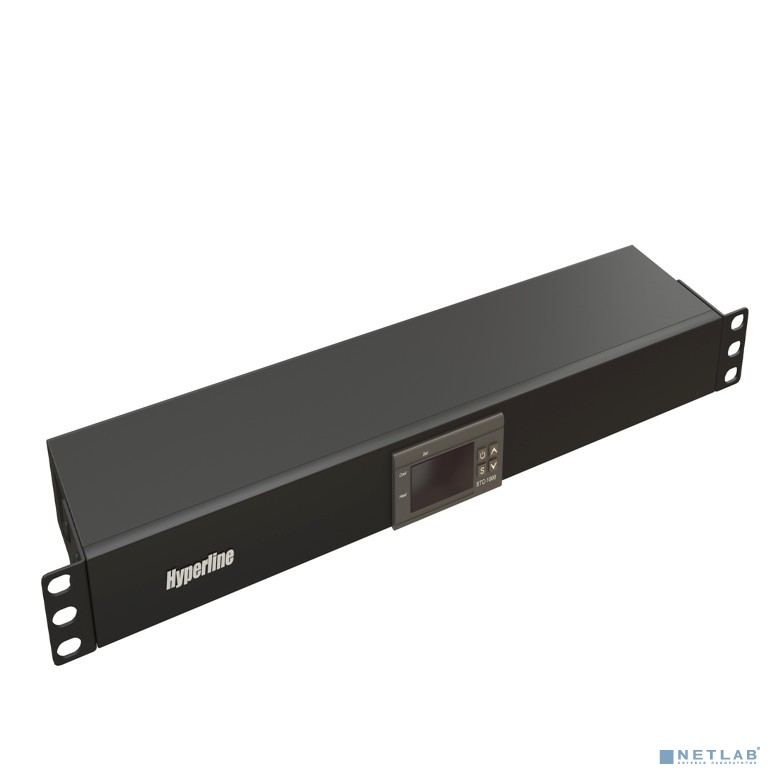 Hyperline TMP-230V/2w-RAL9004 Микропроцессорная контрольная панель,1U, для всех шкафов 19'', подключение до двух устройств, датчик температуры, кабель питания, цвет черный (RAL 9004)
