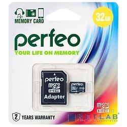 Micro SecureDigital 32Gb Perfeo PF32GMCSH10A {MicroSDHC Class 10, SD adapter}