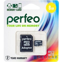 Micro SecureDigital 8Gb Perfeo PF8GMCSH10A {MicroSDHC Class 10, SD adapter}
