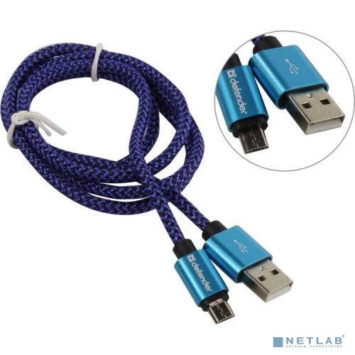 Defender USB кабель USB08-03T PRO USB2.0 Синий, AM-MicroBM, 1m, 2.1A (87805)