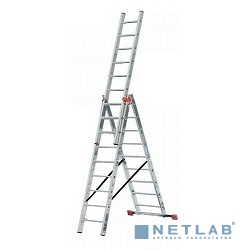 СИБИН Лестница универсальная, трехсекционная со стабилизатором, 11 ступеней [38833-11]