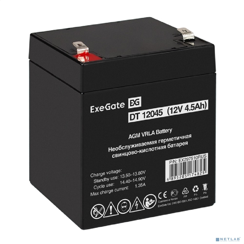 Exegate EX297510RUS Аккумуляторная батарея DT 12045 (12V 4.5Ah, клеммы F2)