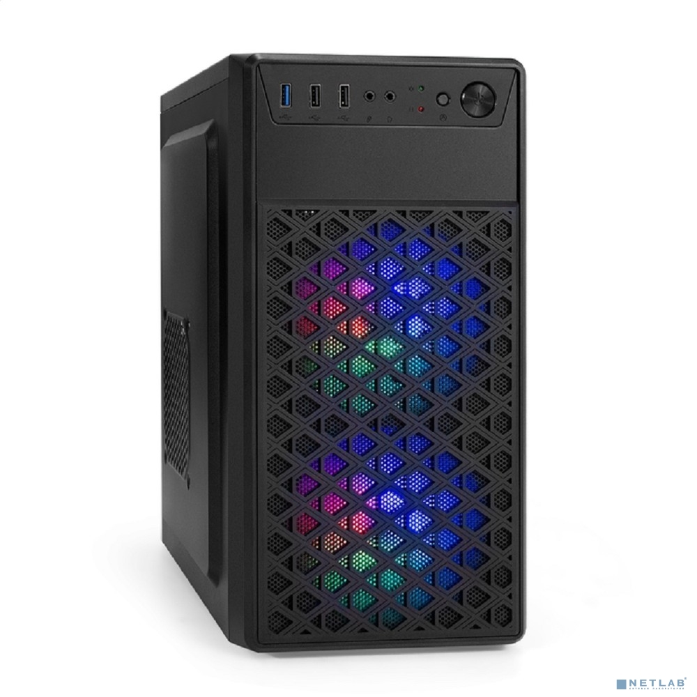 Exegate EX296981RUS Корпус Minitower ExeGate mEVO-7803-XP450 (mATX, БП XP450 с вент. 12см, 2*USB+1*USB3.0, HD аудио, черный, 2 вент. 12см с RGB подсветкой)