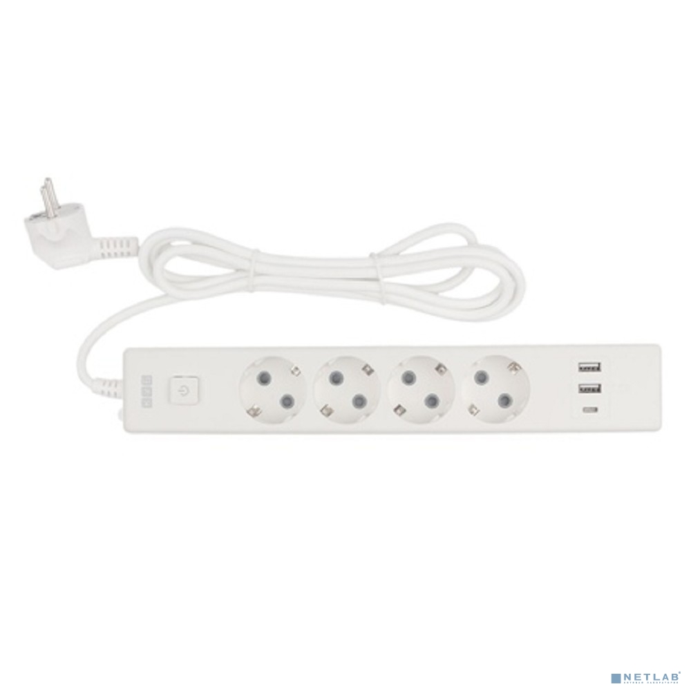 PowerCube Бытовой удлинитель (PC-6-2M) 4р с/з вык.,3USB, 3500 Вт, 16А, 1.9 м, 3*1,0 (белый) {22305}