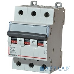 Legrand 407294 Автоматический выключатель DX3-E 6000 - 6 кА - тип характеристики C - 3П - 230/400 В~ - 32 А - 3 модуля